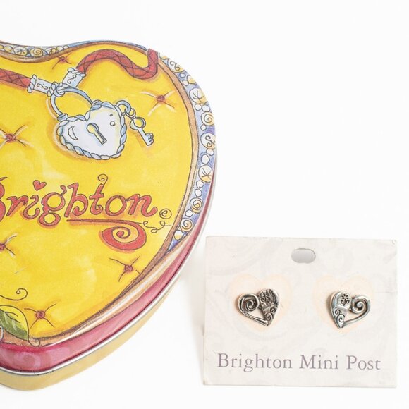 Brighton Jewelry - NWT Brighton Pablos Passion Mini Silver Heart Post Earrings with Heart Tin